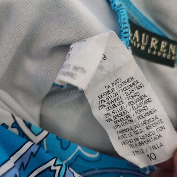 Lauren Ralph Lauren One-Piece Swimsuit 10 Bandana Paisley Aqua Blue Ruched V Nec - Picture 8 of 11